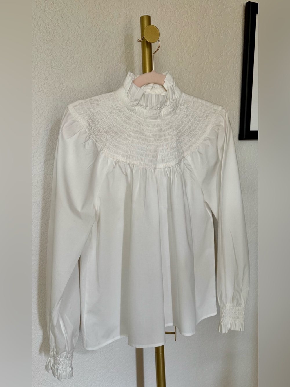 Sézane x Maria De La Orden Cotton Smocked Blouse / White / Size 36 (US 4)